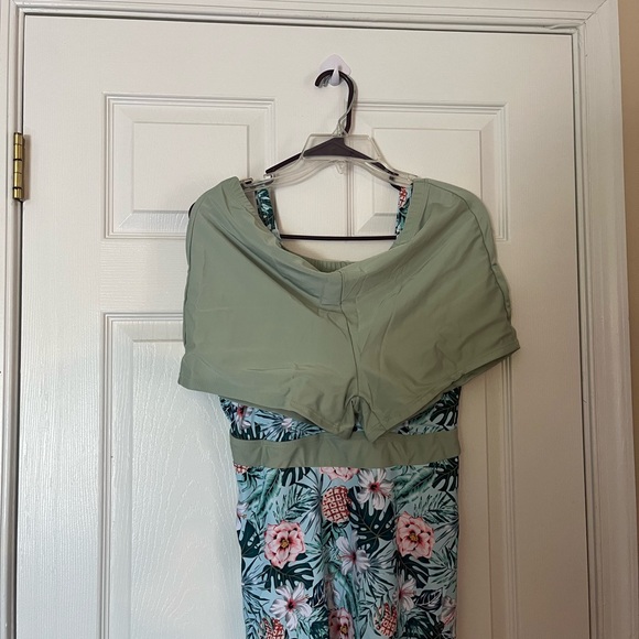 Women's Plus Size 2Pc Tropical Print Summer Tankini Bathing Suit Set 16W - 18W - Picture 7 of 11